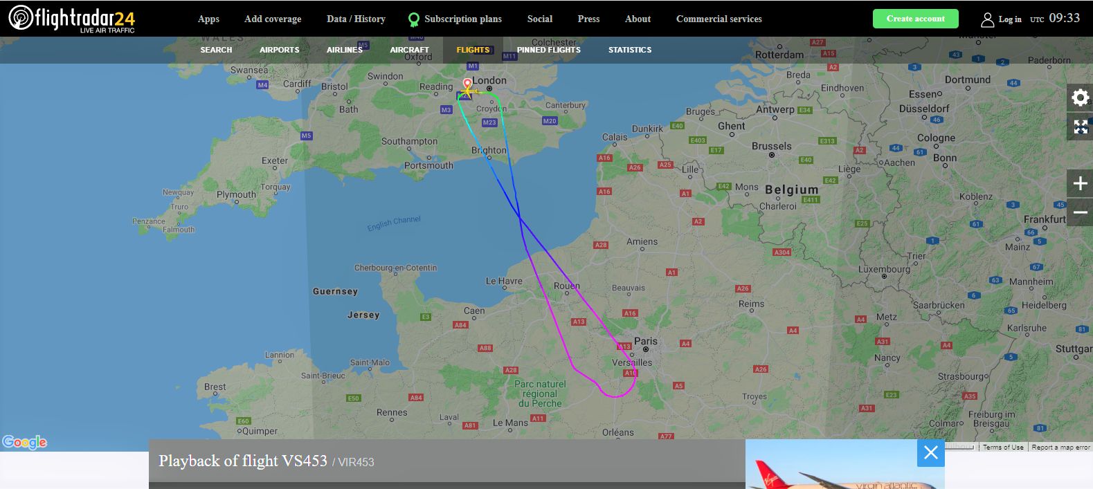 Laser Menace - Virgin Atlantic Dreamliner returns back to London after laser incident over Paris.